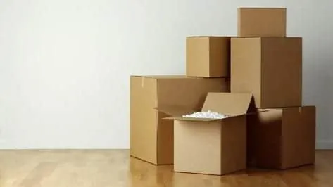 Stacked moving boxes ready for an interstate move